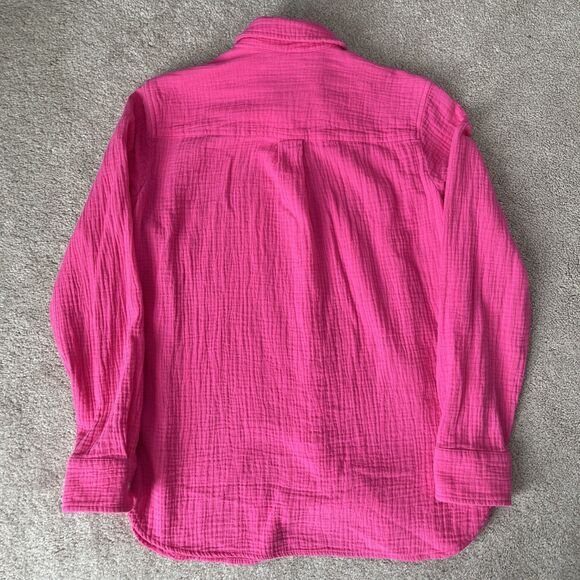 J Crew Gauze Button Up Shirt Womens Small Hot Pink Cotton Beach Cover up Preppy - Picture 6 of 6